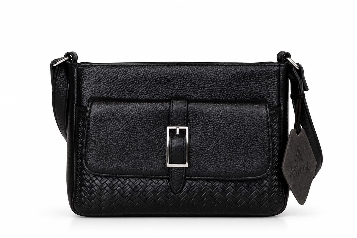 Luxe Brown Woven Crossbody Bag