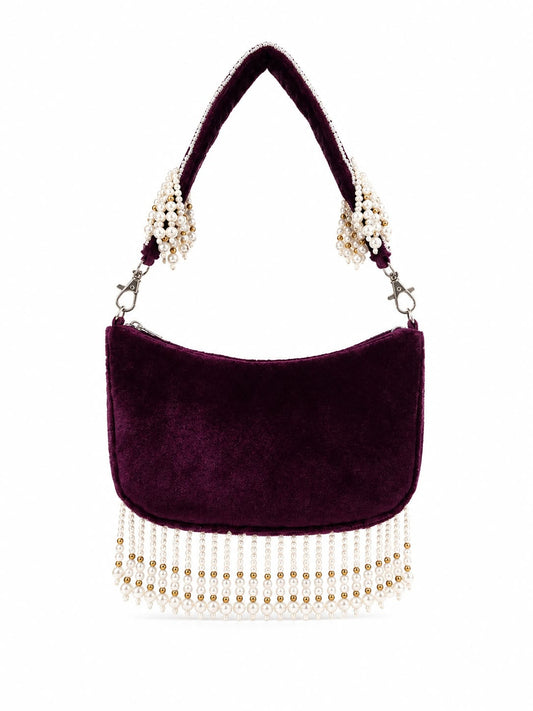 Ashtia Pearl Garden Embellished Velvet Shoulder Bag