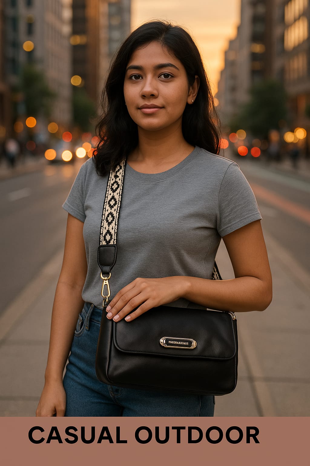 Sunbeam Chic – Black Sling Bag with Embroidered Strap & Mini Pouc