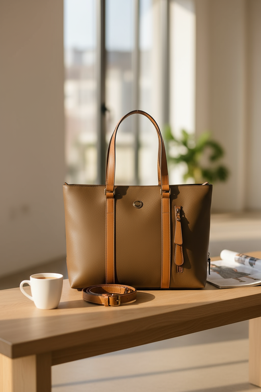 Tan Tote - Style Meets Utility in elegant setting