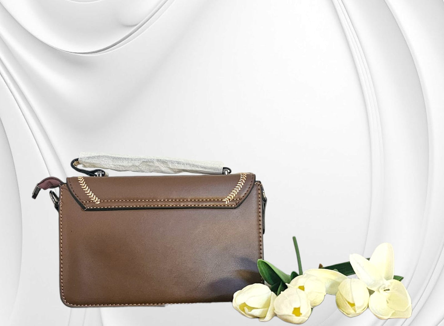 Exotic - Leatherate Crossbody Satchel - Brown & Beige two-tone