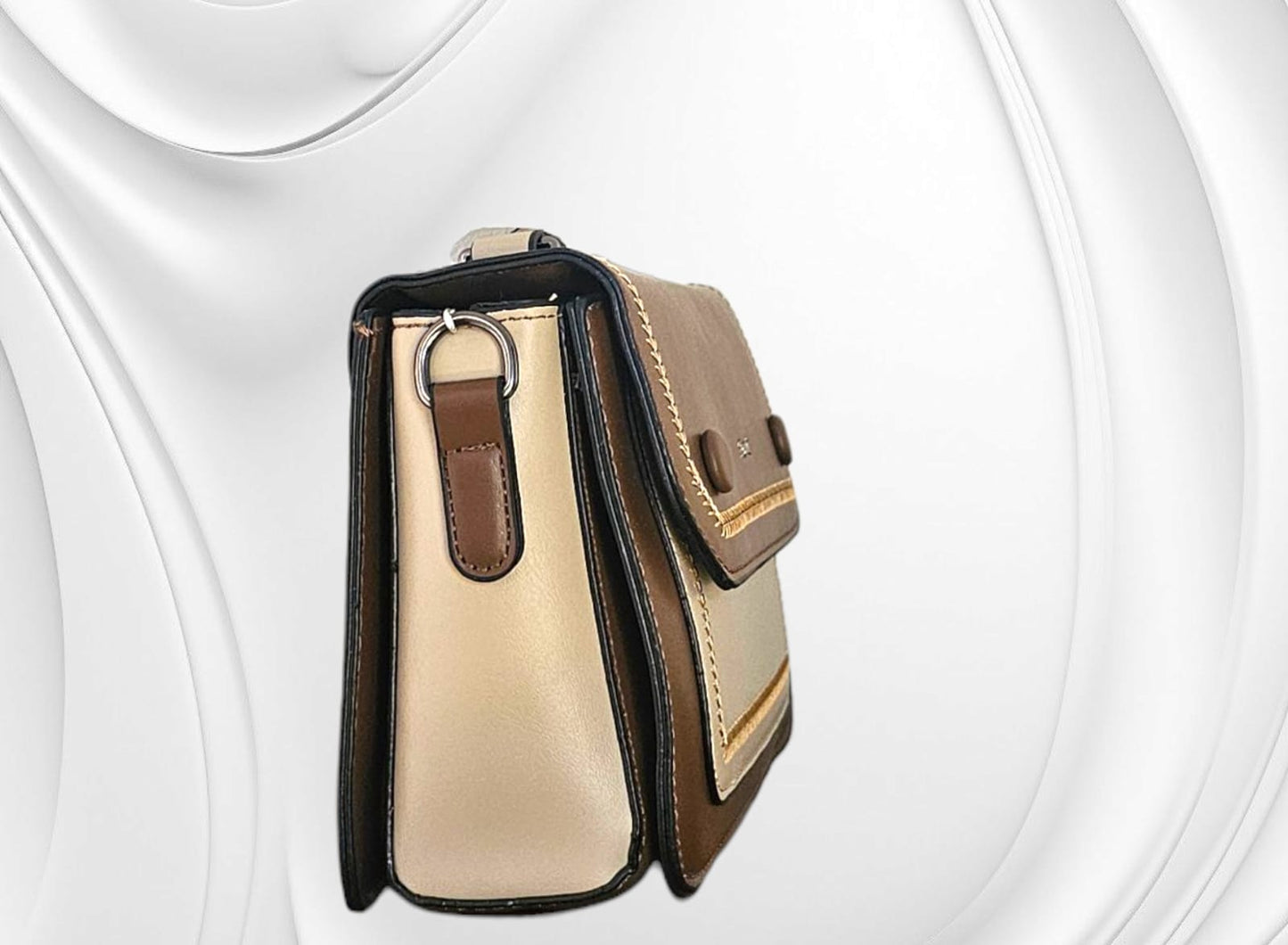 Exotic - Leatherate Crossbody Satchel - Brown & Beige two-tone