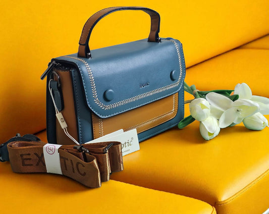 Exotic Premium Leatherate Sling Satchel – Blue & Tan