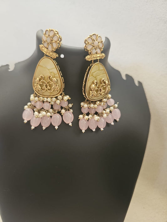pink oval latkan earring