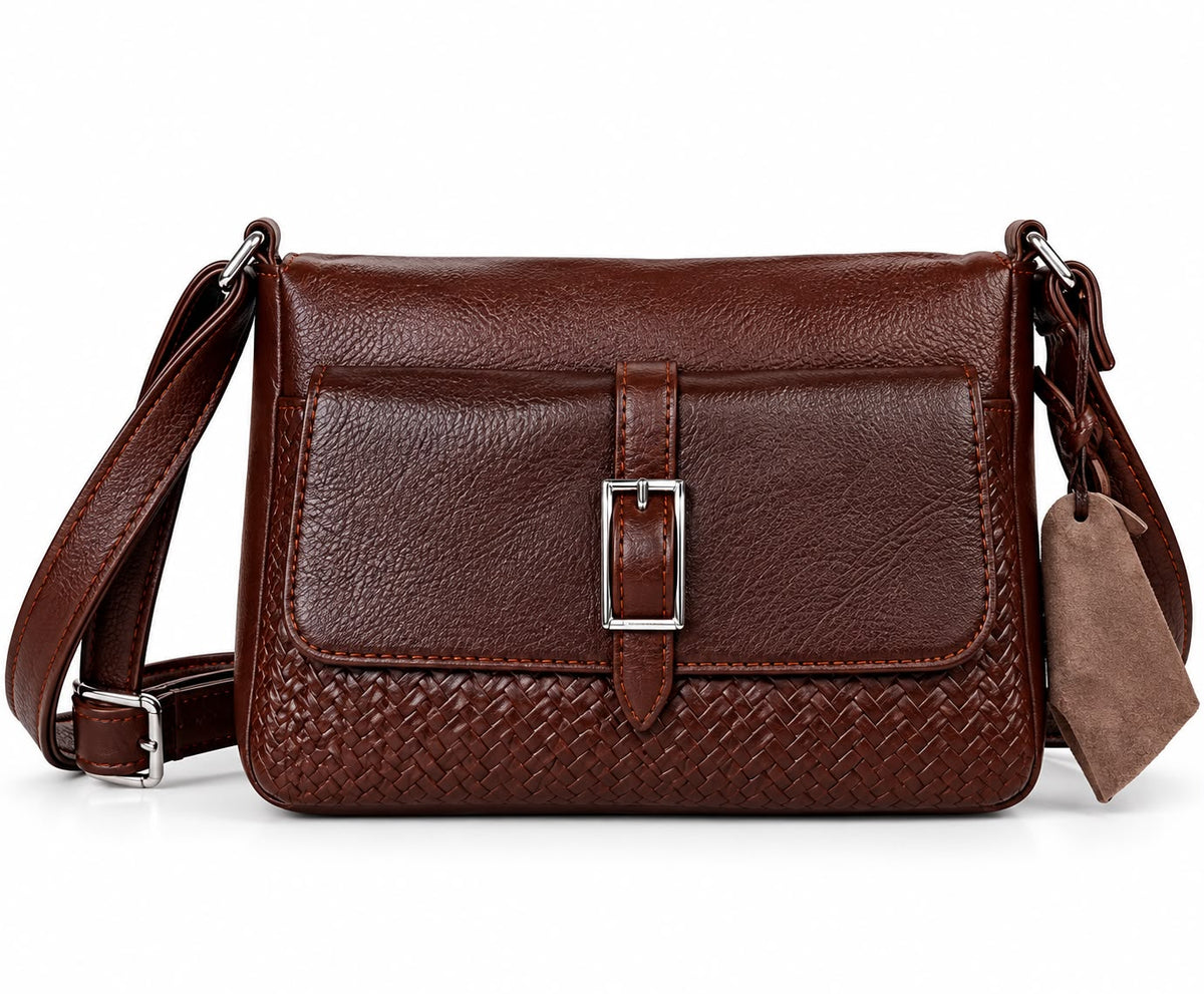 Luxe Brown Woven Crossbody Bag