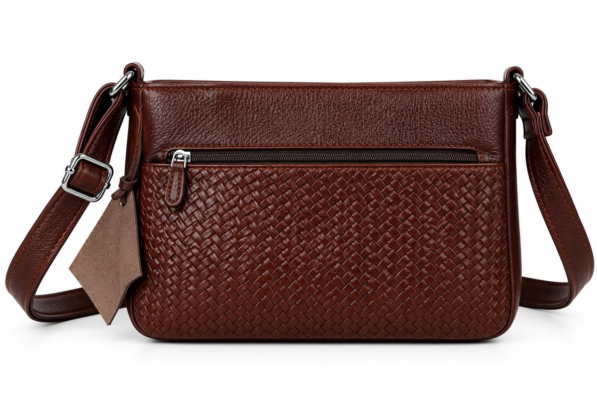 Luxe Brown Woven Crossbody Bag