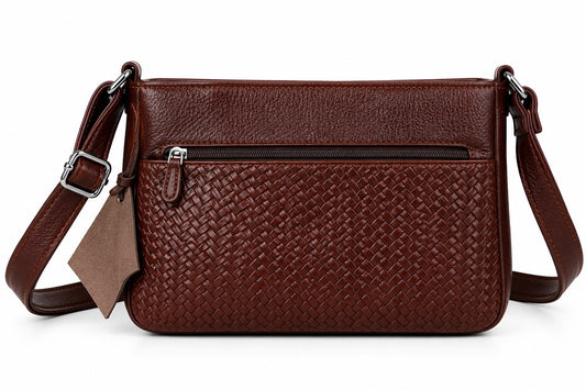 Luxe Brown Woven Crossbody Bag