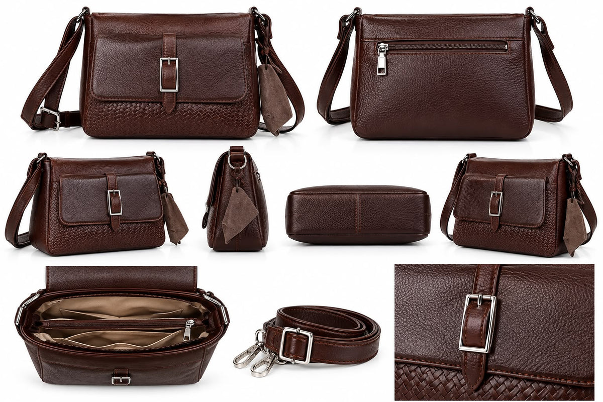 Luxe Brown Woven Crossbody Bag