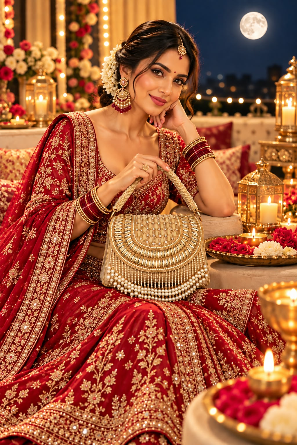 Royal Gold Pearl Embellished Handbag
