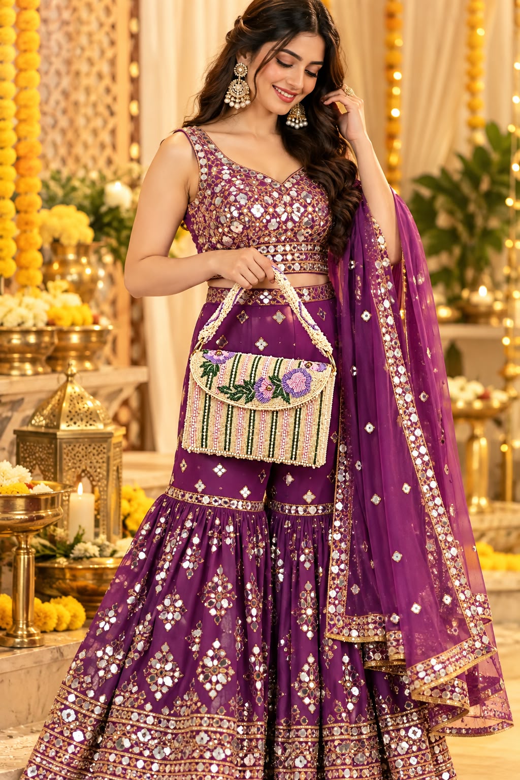 Pastel Floral Beaded Handbag