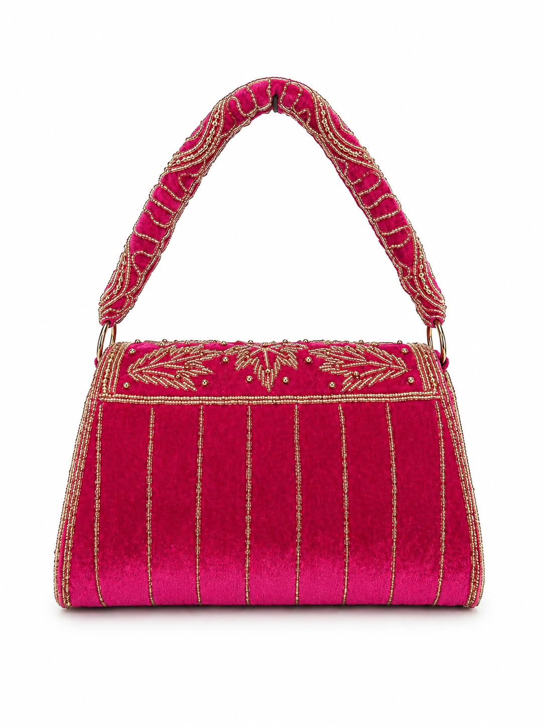 Rani Pink Embroidered Ethnic Handbag with Handcrafted Gold Detailing