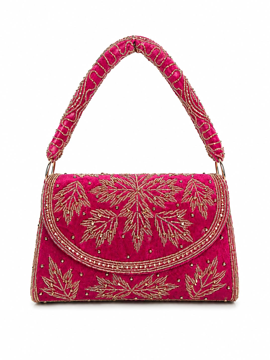 Rani Pink Embroidered Ethnic Handbag with Handcrafted Gold Detailing