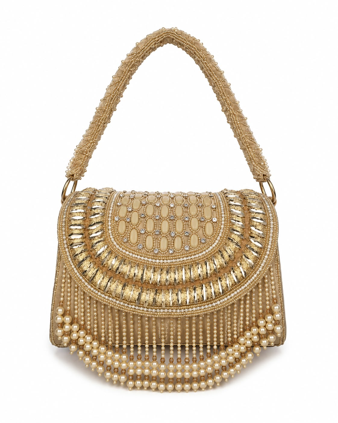Royal Gold Pearl Embellished Handbag