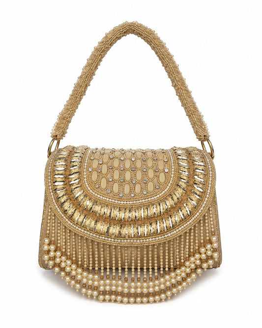 Royal Gold Pearl Embellished Handbag