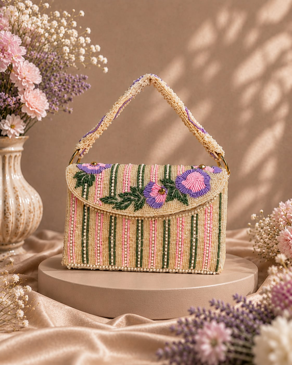 Pastel Floral Beaded Handbag