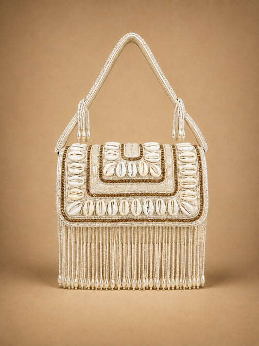 Ashtia Pearl & Shell Fringe Embellished Handbag