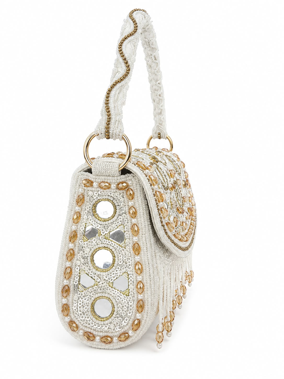 Ashtia Mirror & Pearl Embellished Fringe Handbag