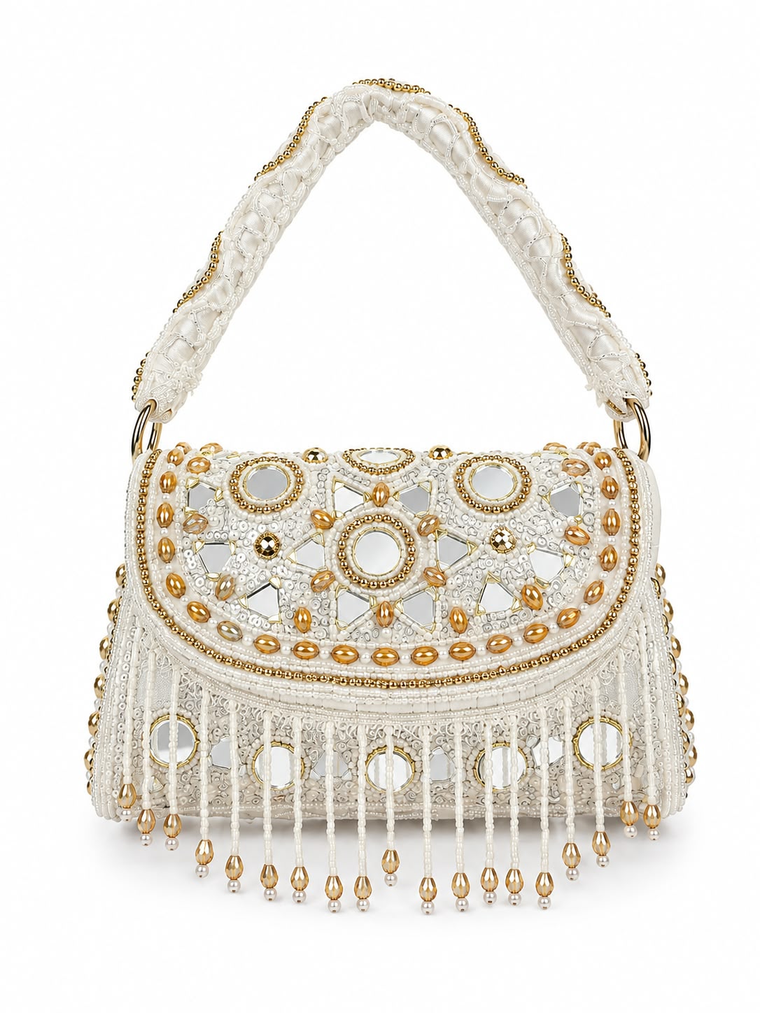 Ashtia Mirror & Pearl Embellished Fringe Handbag