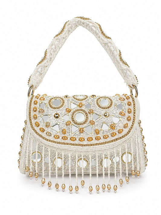 Ashtia Mirror & Pearl Embellished Fringe Handbag