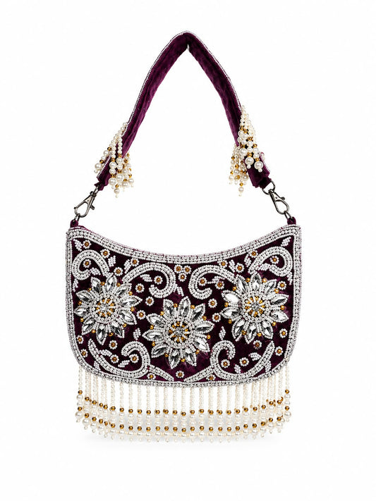 Ashtia Pearl Garden Embellished Velvet Shoulder Bag
