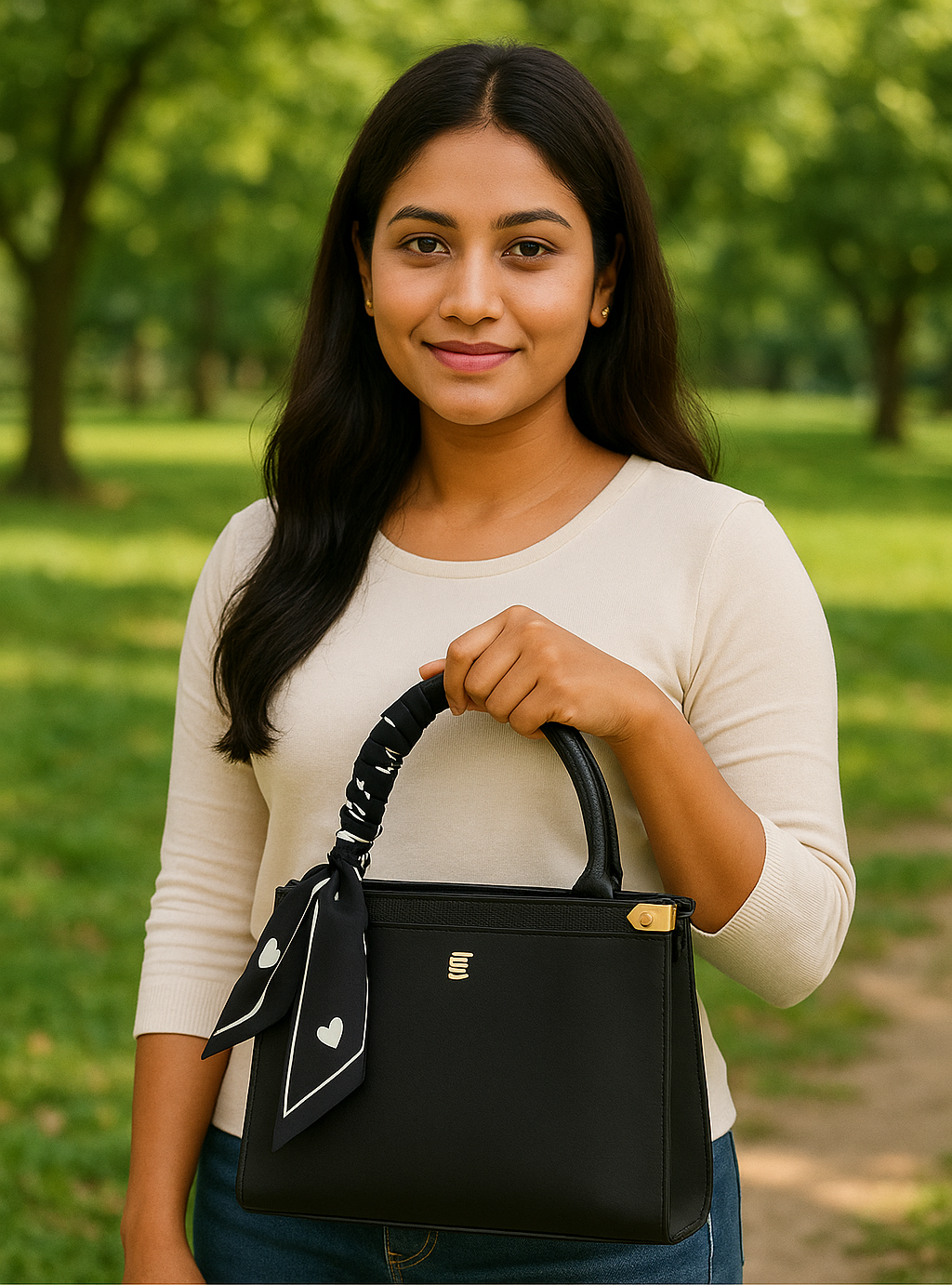 🖤 ASHTIA Ribbon Handle Black Handbag
